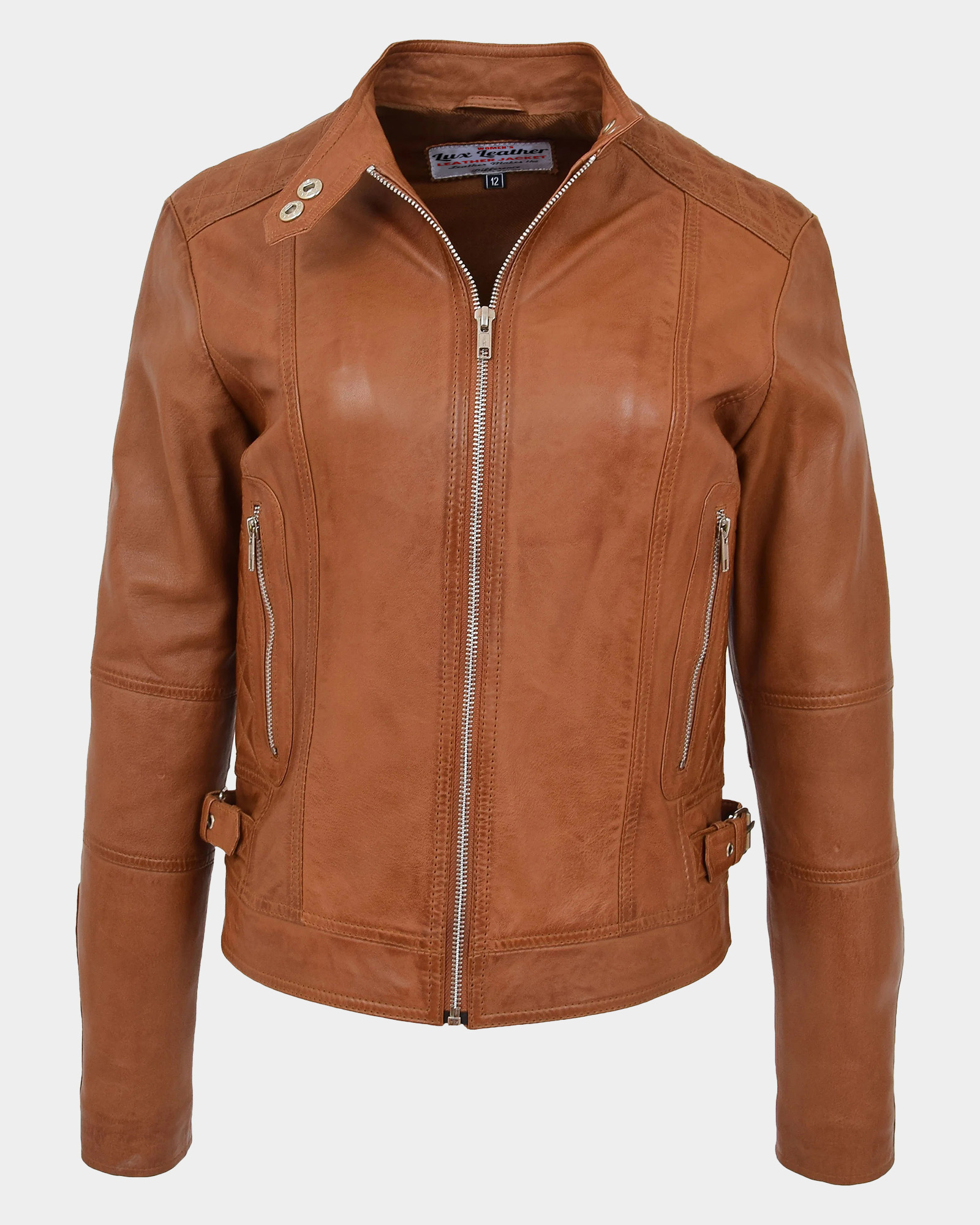 Womens-Soft-Leather-Casual-Zip-Biker-Jacket-Ruby-Dynamo-Tan-1.jpg Womens Soft Leather Casual Zip Biker Jacket Ruby Dynamo Tan - Image 1