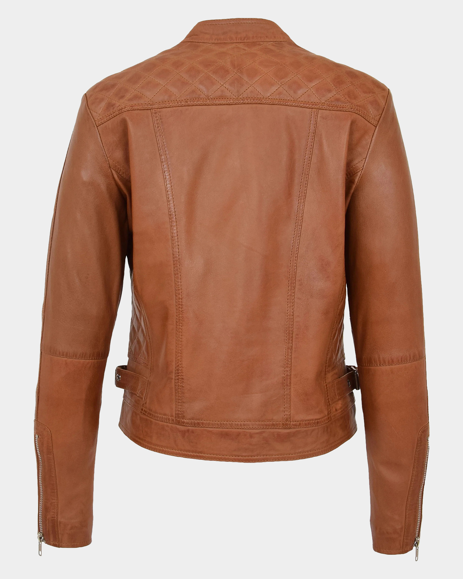 Womens-Soft-Leather-Casual-Zip-Biker-Jacket-Ruby-Dynamo-Tan-2.jpg Womens Soft Leather Casual Zip Biker Jacket Ruby Dynamo Tan - Image 2