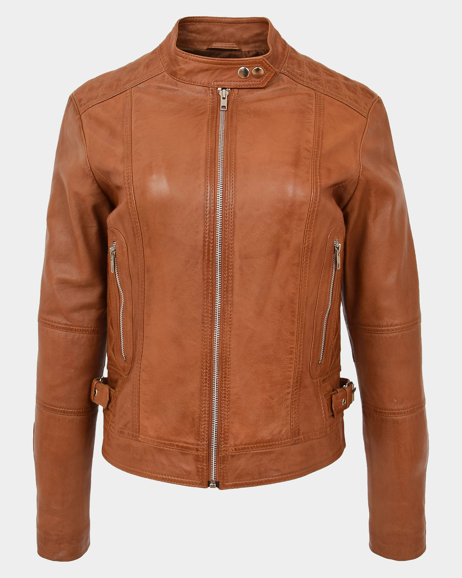 Womens-Soft-Leather-Casual-Zip-Biker-Jacket-Ruby-Dynamo-Tan-3.jpg Womens Soft Leather Casual Zip Biker Jacket Ruby Dynamo Tan - Image 3