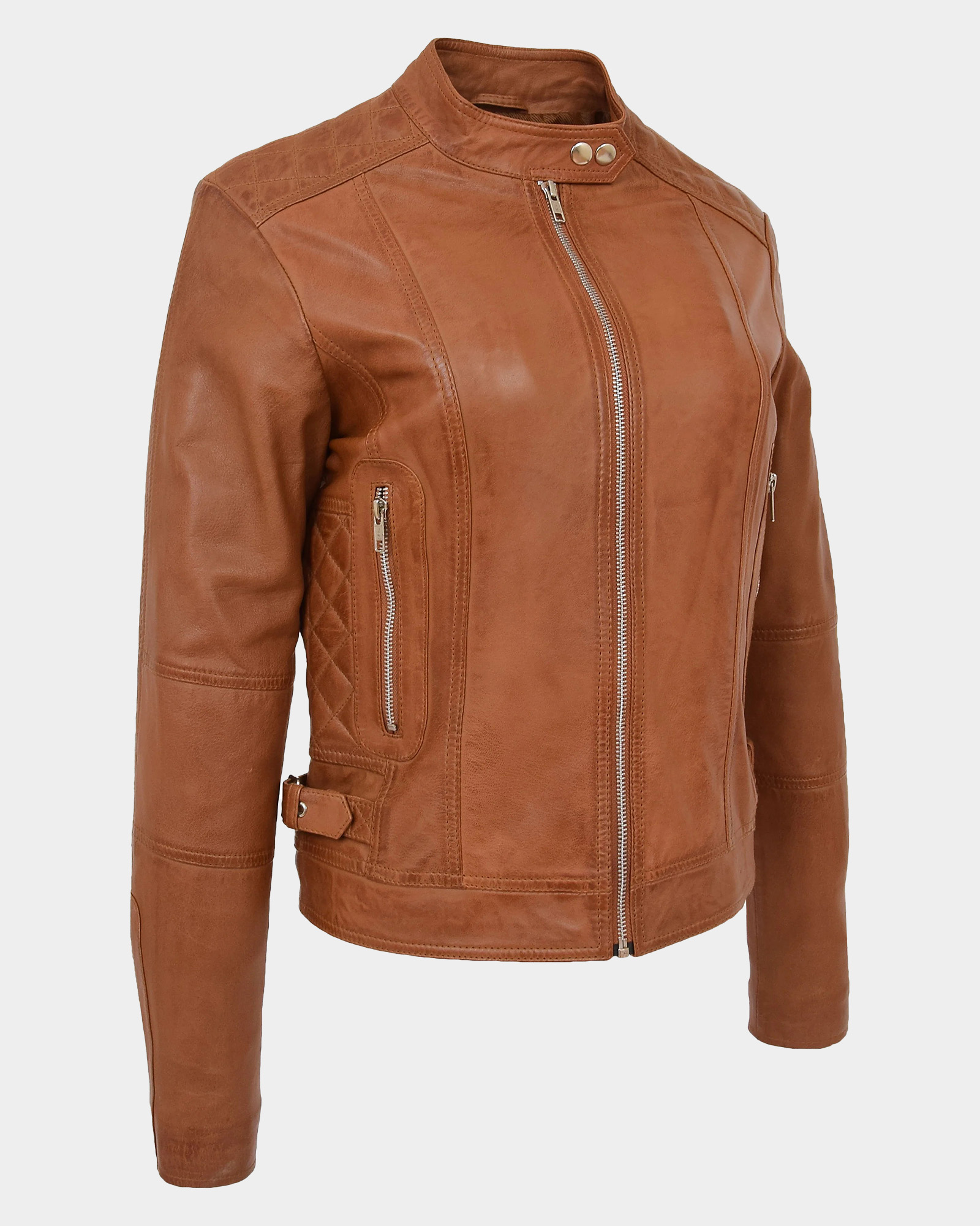 Womens-Soft-Leather-Casual-Zip-Biker-Jacket-Ruby-Dynamo-Tan-4.jpg Womens Soft Leather Casual Zip Biker Jacket Ruby Dynamo Tan - Image 4