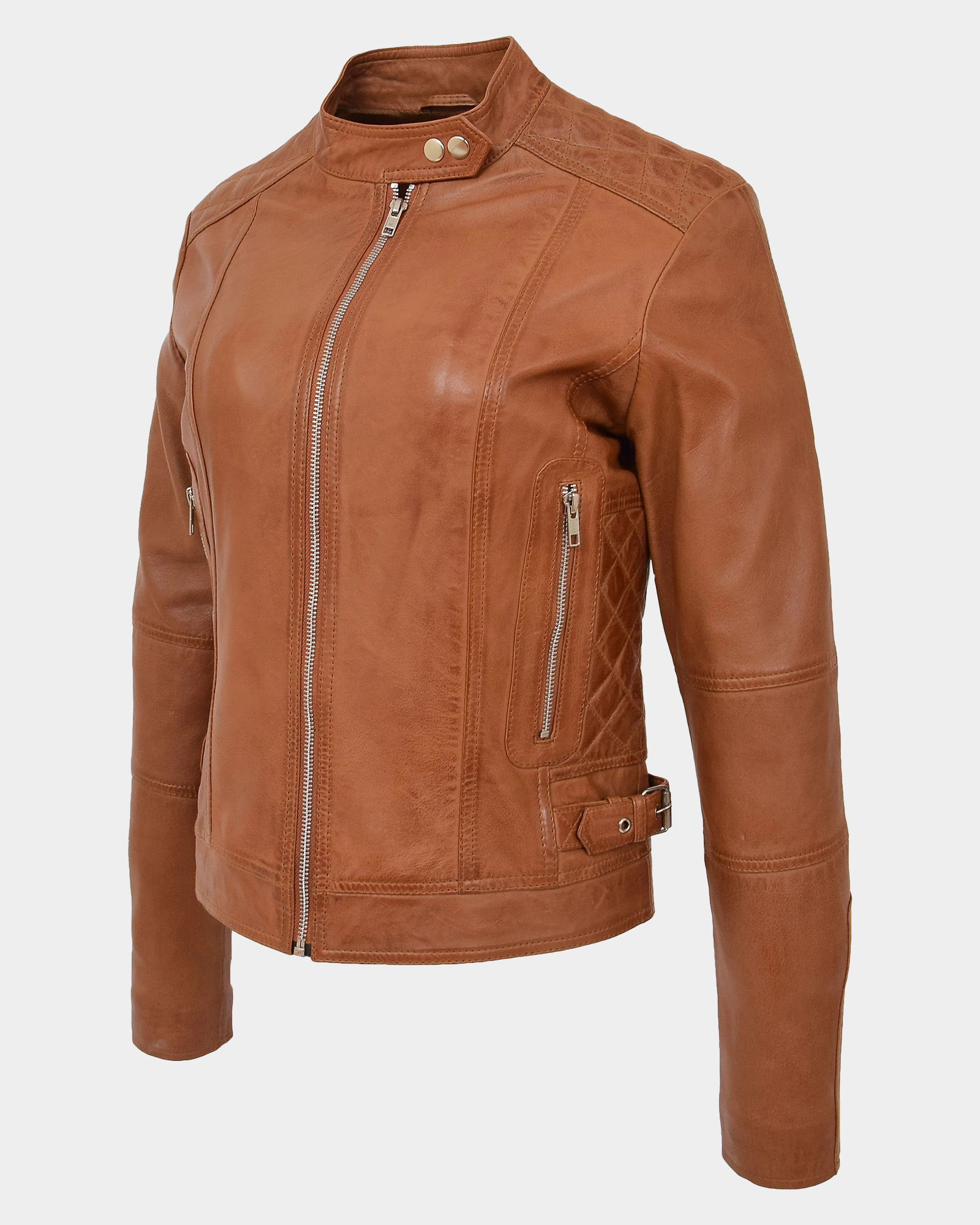 Womens-Soft-Leather-Casual-Zip-Biker-Jacket-Ruby-Dynamo-Tan-5.jpg Womens Soft Leather Casual Zip Biker Jacket Ruby Dynamo Tan - Image 5