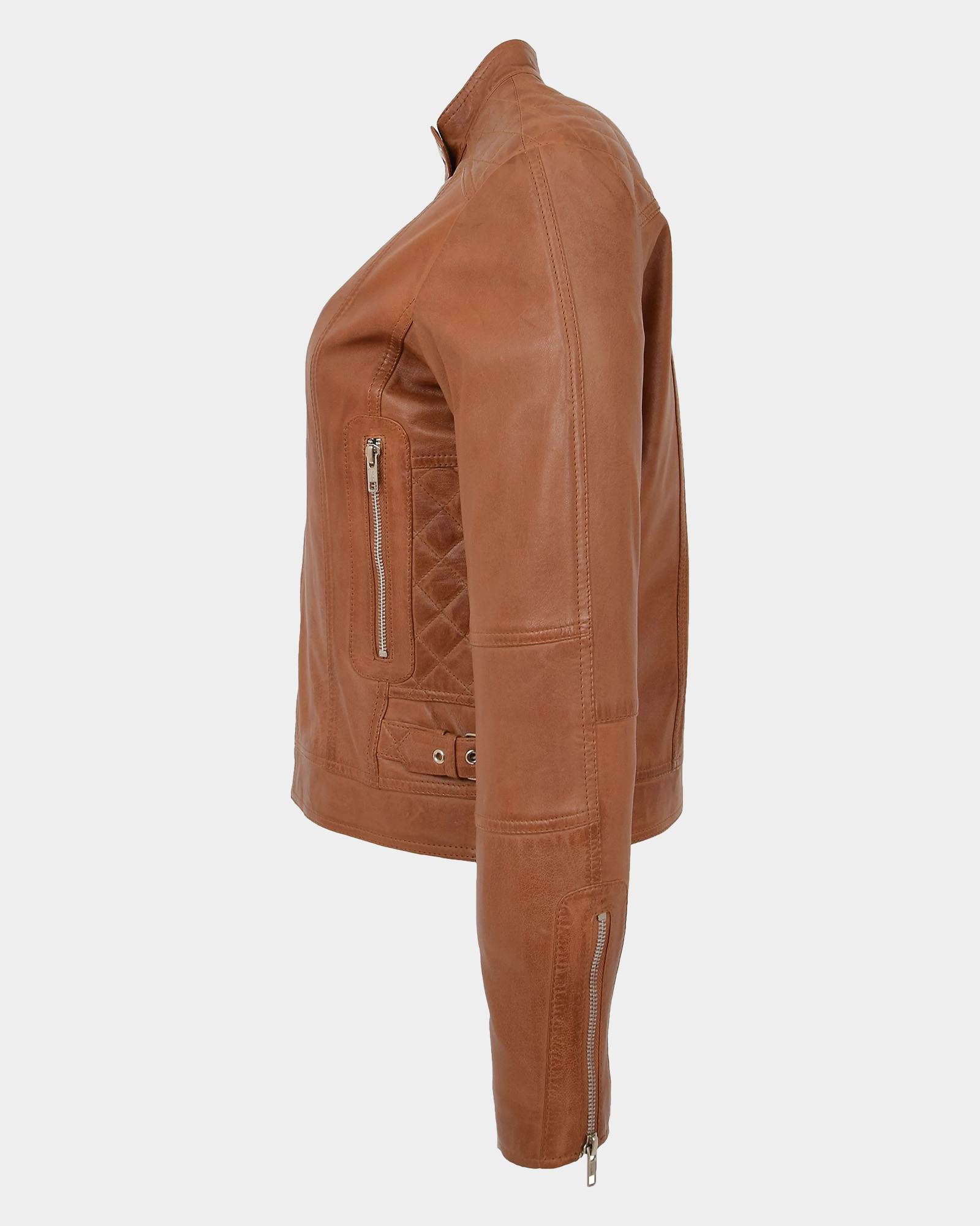 Womens-Soft-Leather-Casual-Zip-Biker-Jacket-Ruby-Dynamo-Tan-6.jpg Womens Soft Leather Casual Zip Biker Jacket Ruby Dynamo Tan - Image 6