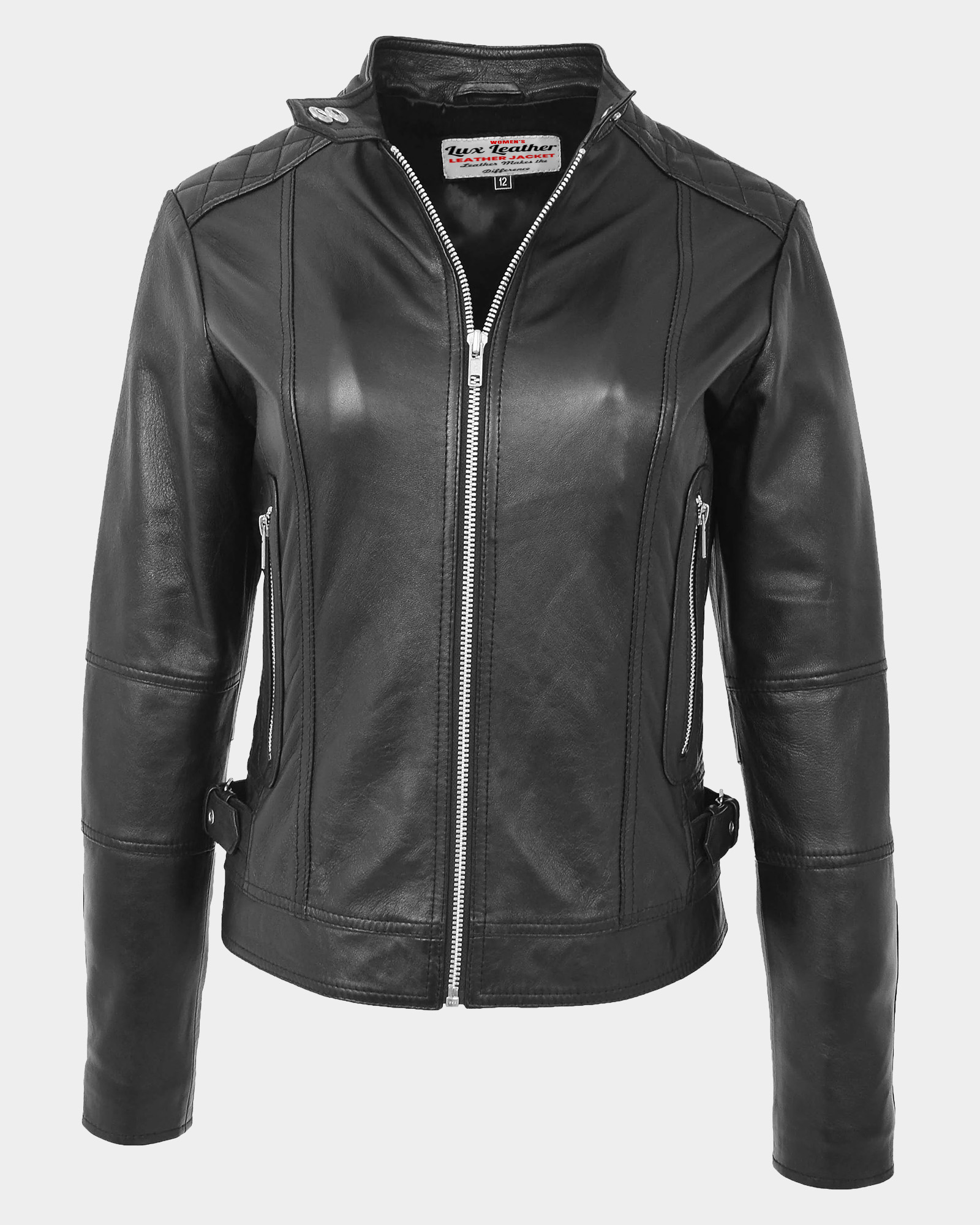 Womens-Soft-Leather-Casual-Zip-Biker-Jacket-Ruby-Nova-Black-1.jpg Womens Soft Leather Casual Zip Biker Jacket Ruby Nova Black - Image 1