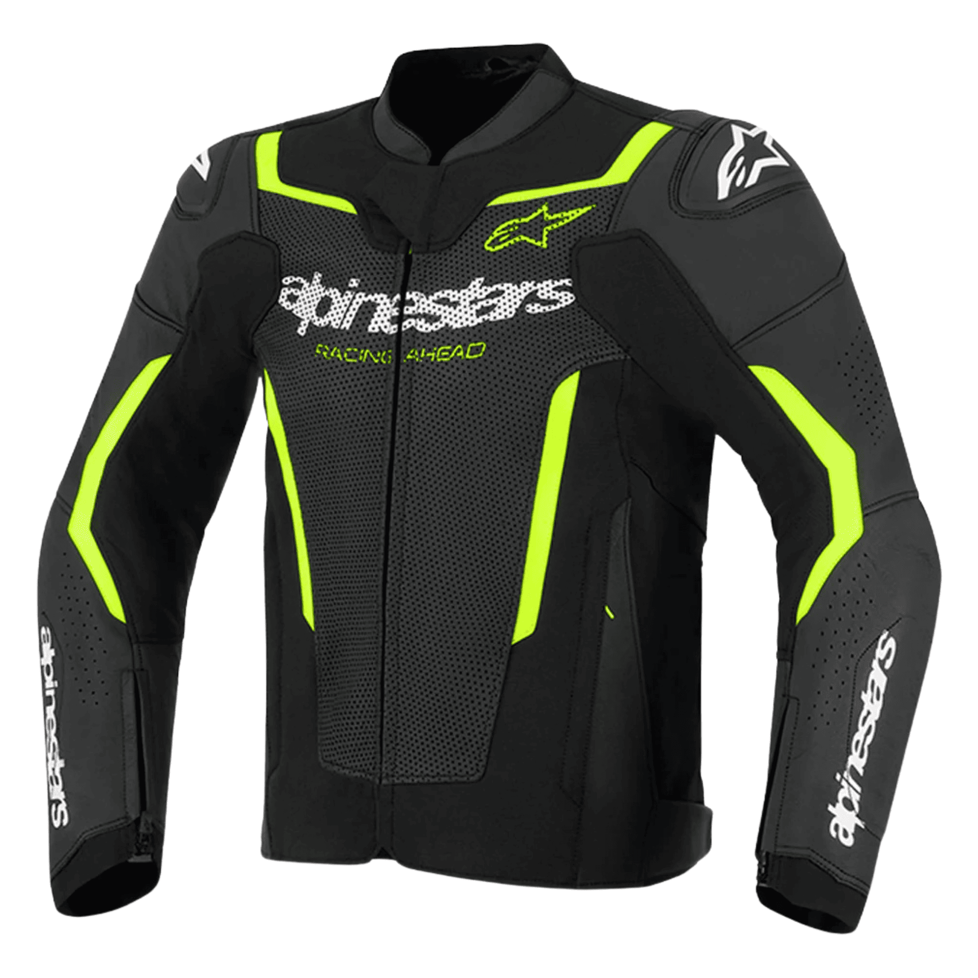 Alpinestars GP Force V2 Leather Jacket Black Green CE Armor Racing Biker Jacket - Front view