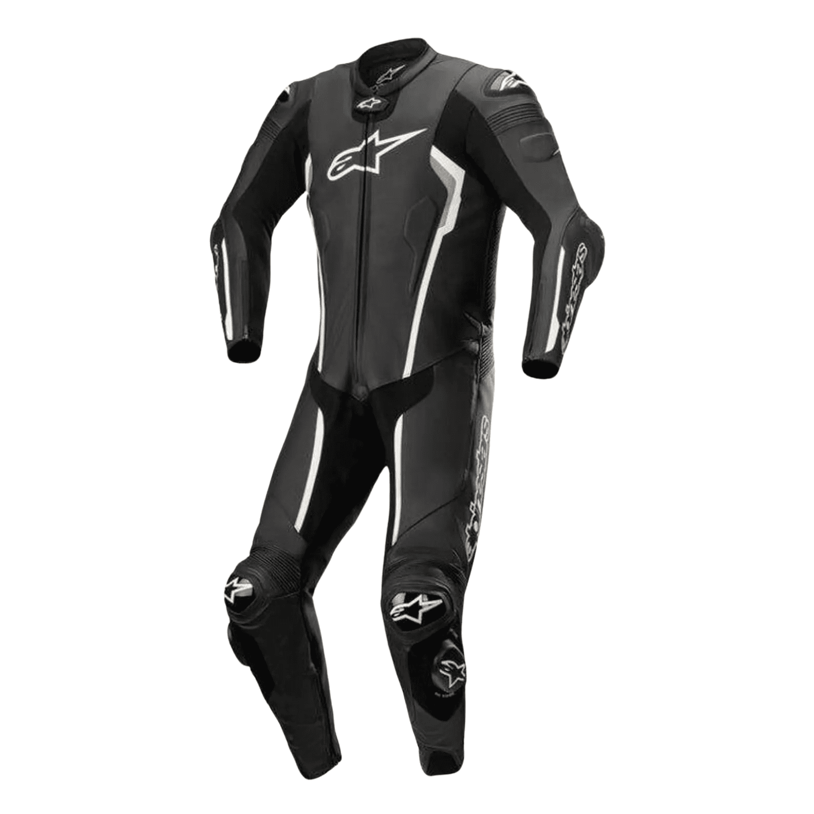 Handmade Alpinestars Leather Racing Suit Black Missile V2 MotoGP Racing Suit 1 Handmade Alpinestars Leather Racing Suit Black Missile V2 MotoGP Racing Suit - Front view