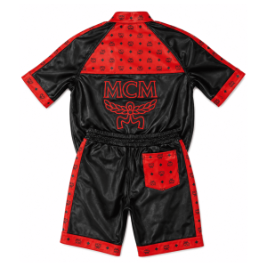MCM Inspired Black Red Tracksuit Leather Jacket and Shorts Set - image 2