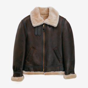 Schott NYC 247SW women's dark brown sheepskin B-3 bomber jacket front view