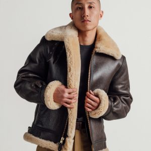 Schott NYC 257S classic B-3 brown sheepskin bomber jacket model view
