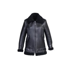 Schott NYC Women's Long Sheepskin B-3 Jacket Black 265SW product front view