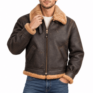 Schott NYC Classic B-3 Sheepskin Leather Bomber Jacket