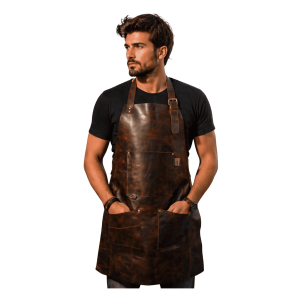 Personalized full-grain leather apron in Brown