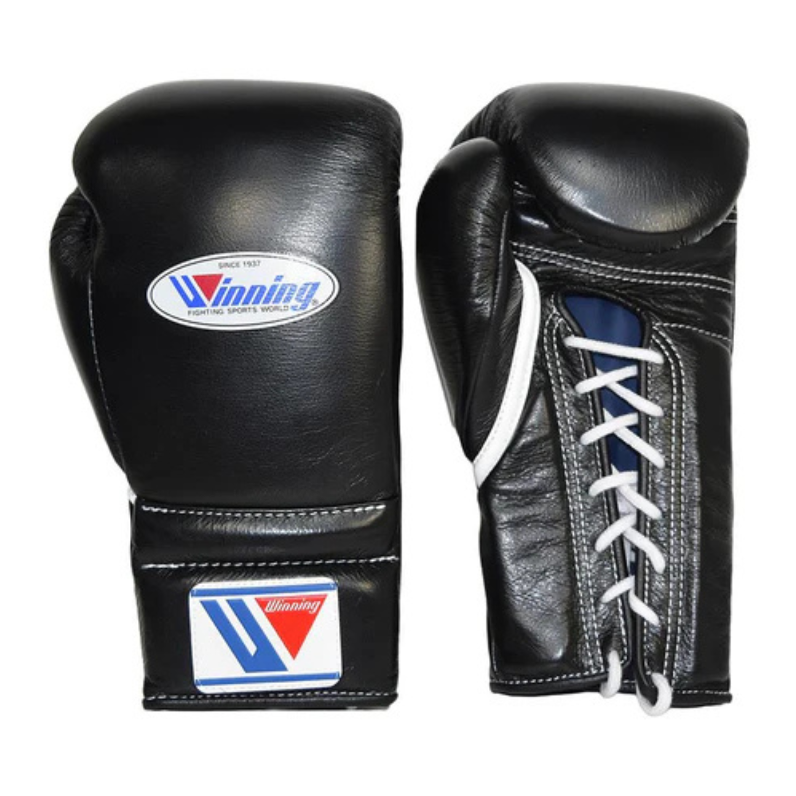 Winning Lace Up Boxing Gloves Black Front Winning Lace Up Boxing Gloves Black front view