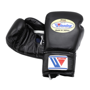 Winning Lace Up Boxing Gloves Black side view