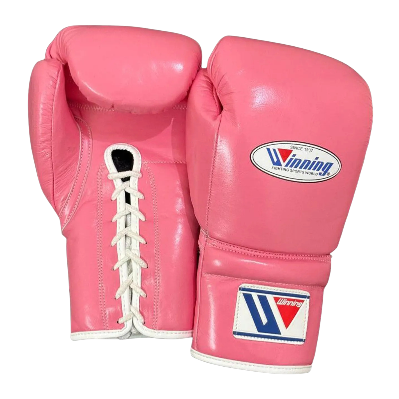Winning Lace Up Boxing Gloves Pink Front Winning Lace Up Boxing Gloves Pink front view
