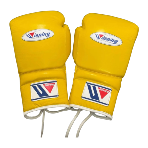 Winning Lace Up Boxing Gloves Yellow side view