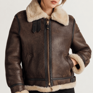 Schott NYC Women’s Long Sheepskin B-3 Jacket Black 265SW