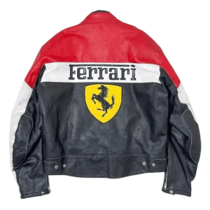 Men’s Ferrari F1 Racing Leather Jacket Red Moto Biker Jacket - View 2