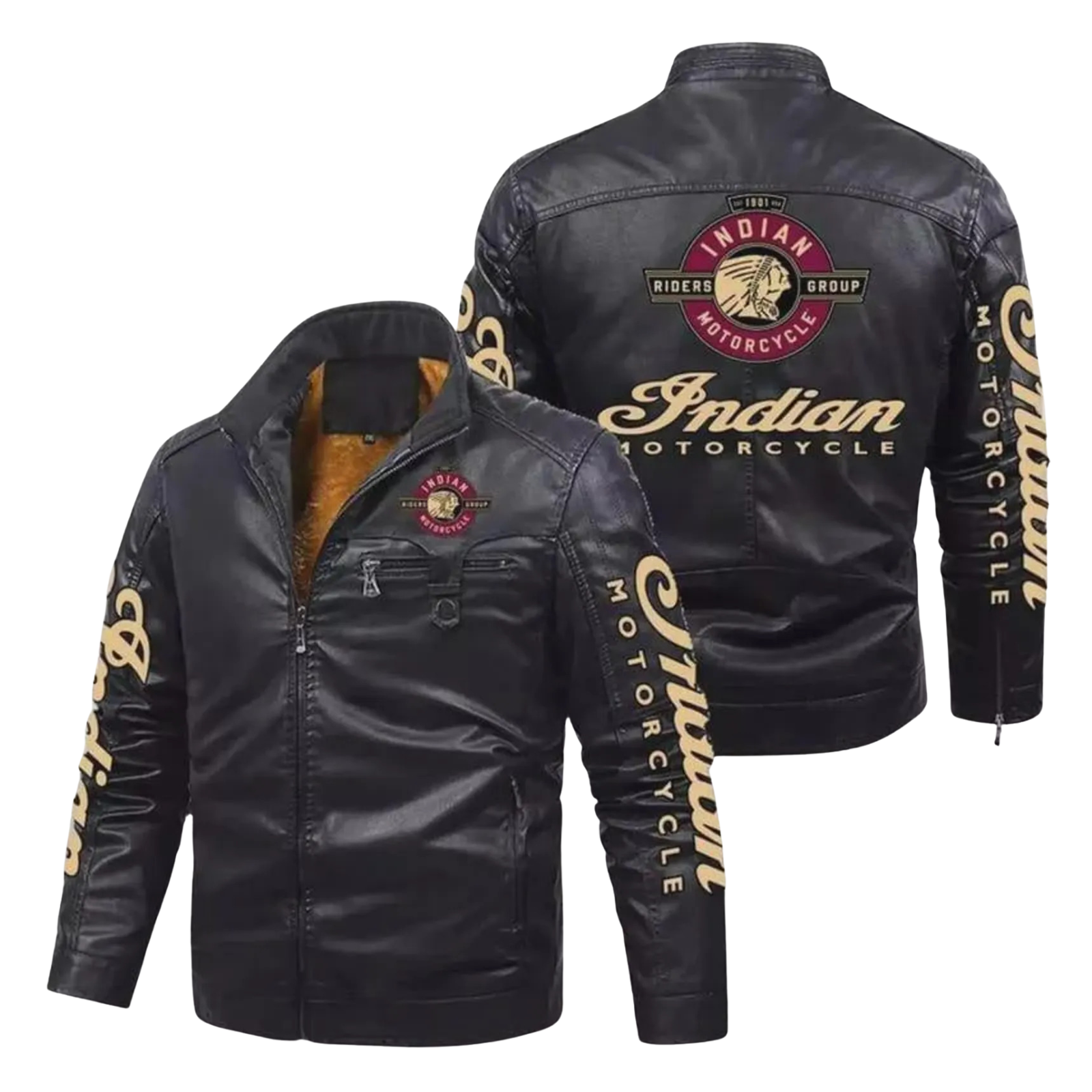indian_embroidered_1901_1.png Men’s Indian Motorcycle Leather Jacket Black Embroidered 1901 V2 Biker Riding Jacket - Front view