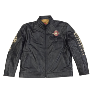 Men’s Indian Motorcycle Leather Jacket Black Embroidered 1901 V2 Biker Riding Jacket - View 2