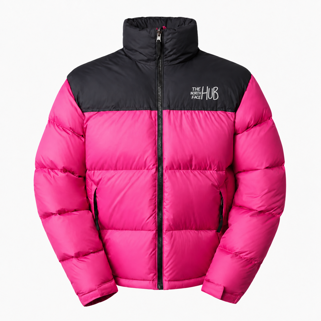 The North Face Hub Hot Pink & Black Mens Puffer Jacket – Mens Insulated Winter Jacket / Nuptse Puffer Jacket 1996 Retro Coat Mens Pink Puffer Jacket
